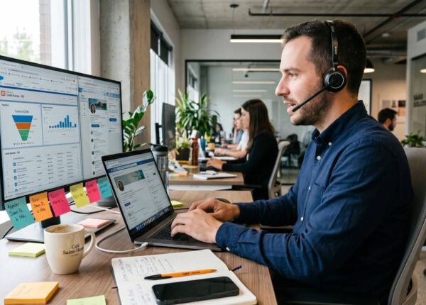 Un homme devant son ordinateur portable dans un bureau