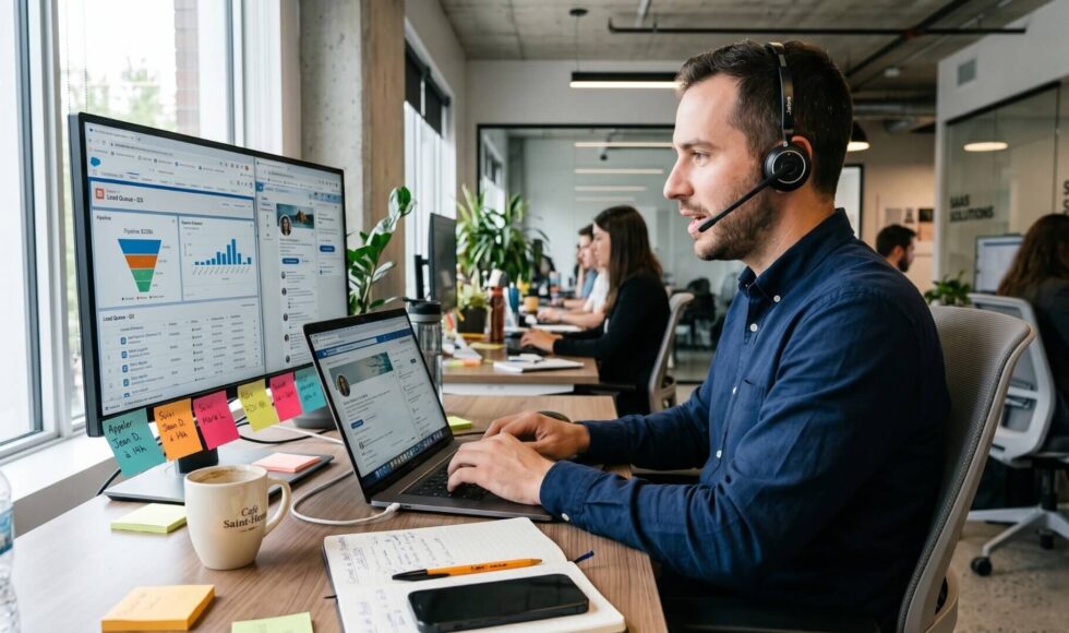 Un homme devant son ordinateur portable dans un bureau